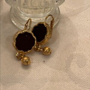 Gold Glitter Brown Flower Drop Earrings - Elegant Women Jewelry